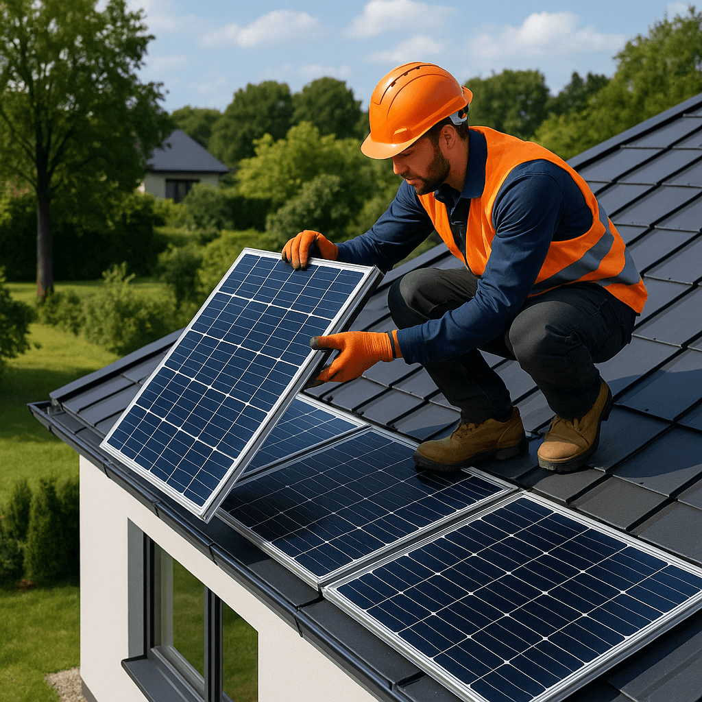 Solar energy professional installing panels